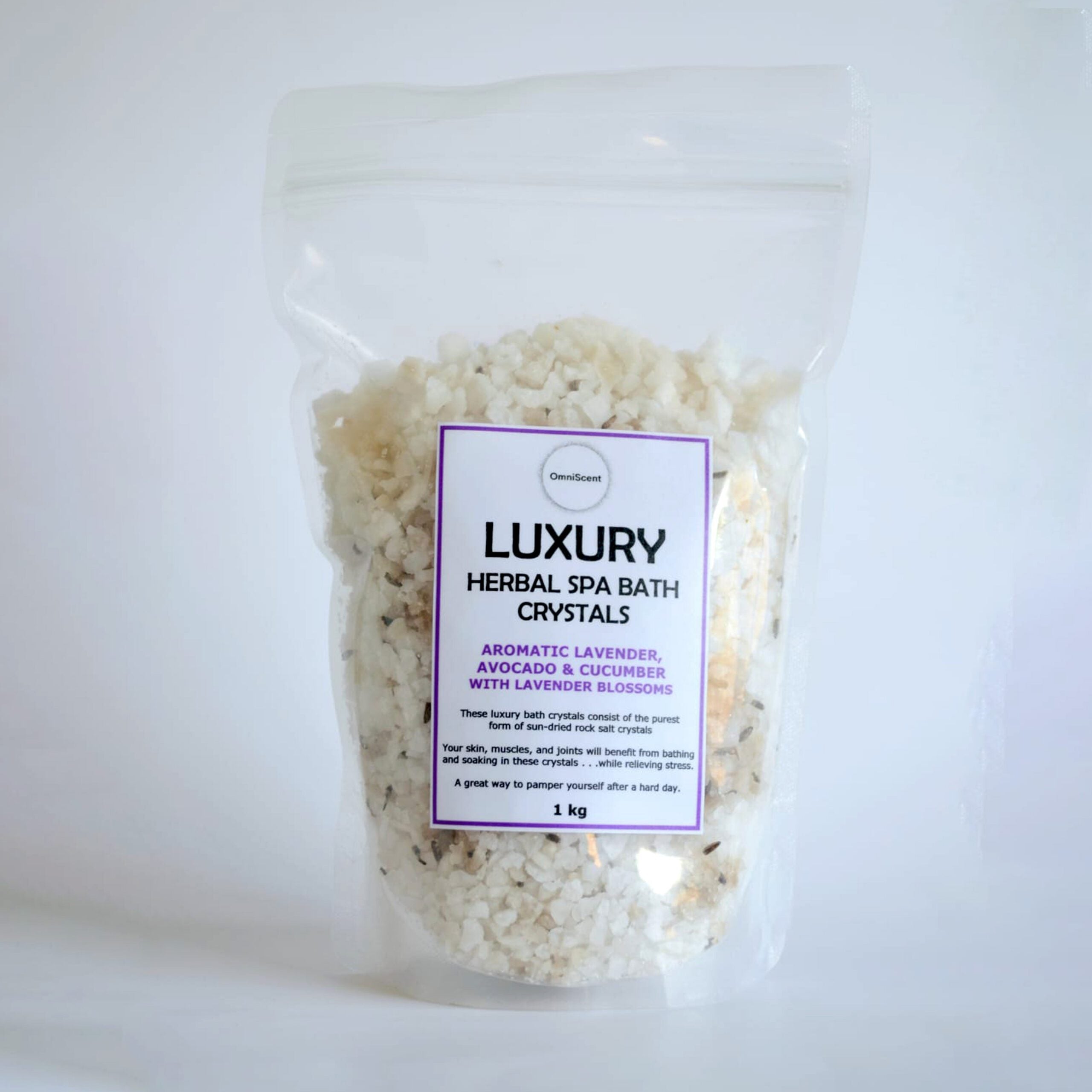 Herbal Spa Bath Crystal – Aromatic Lavender, Avocado & Cucumber with Lavender Blossoms (1 kg) image 0