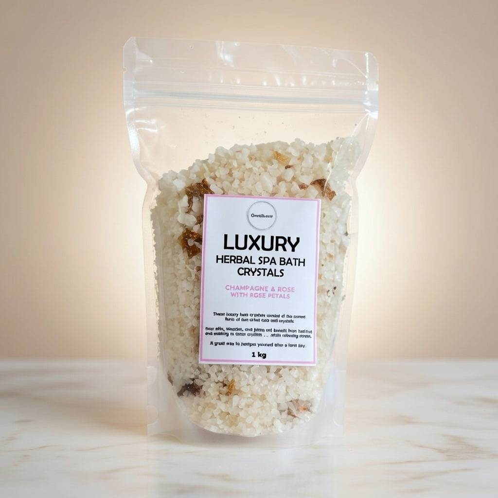 Herbal Spa Bath Crystal - Champagne and Rose with Rose Petals (1 kg)