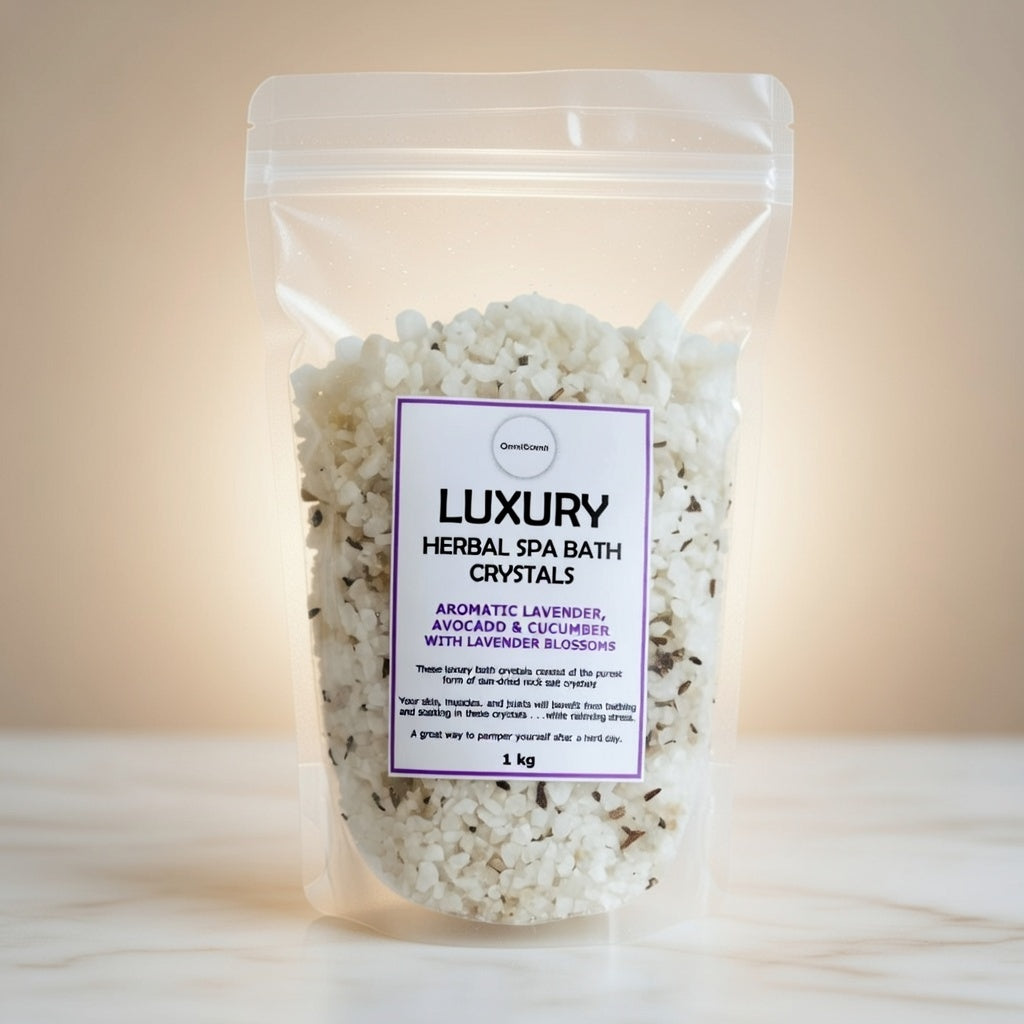 Herbal Spa Bath Crystal – Aromatic Lavender, Avocado & Cucumber with Lavender Blossoms (1 kg)