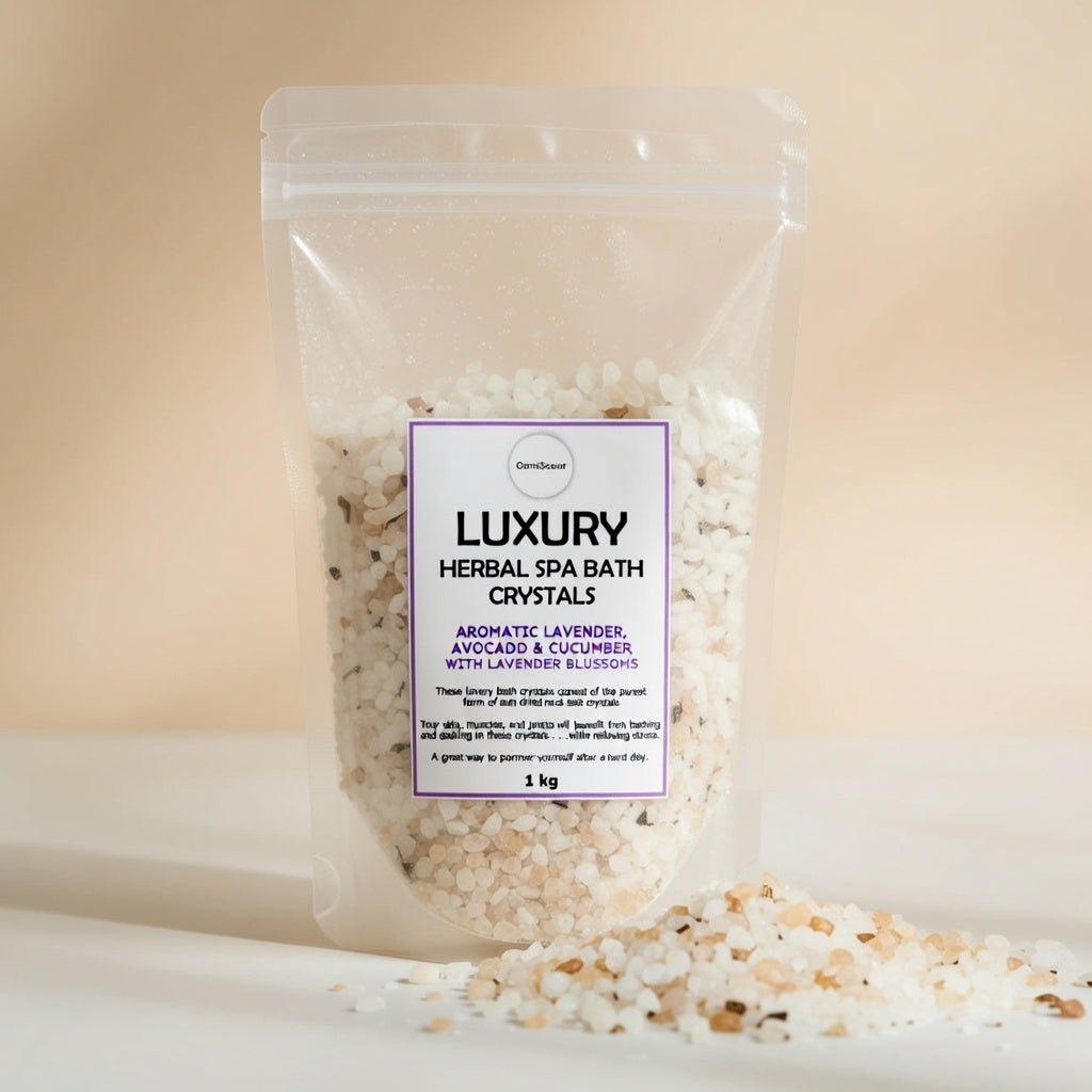 Herbal Spa Bath Crystal – Aromatic Lavender, Avocado & Cucumber with Lavender Blossoms (1 kg)